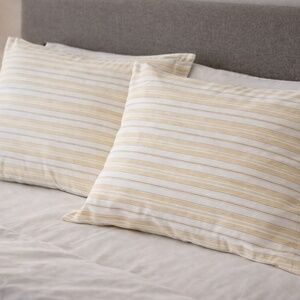 Two 100% Cotton Standard Pillow Cases by Pottery Barn Yellow White Stripes